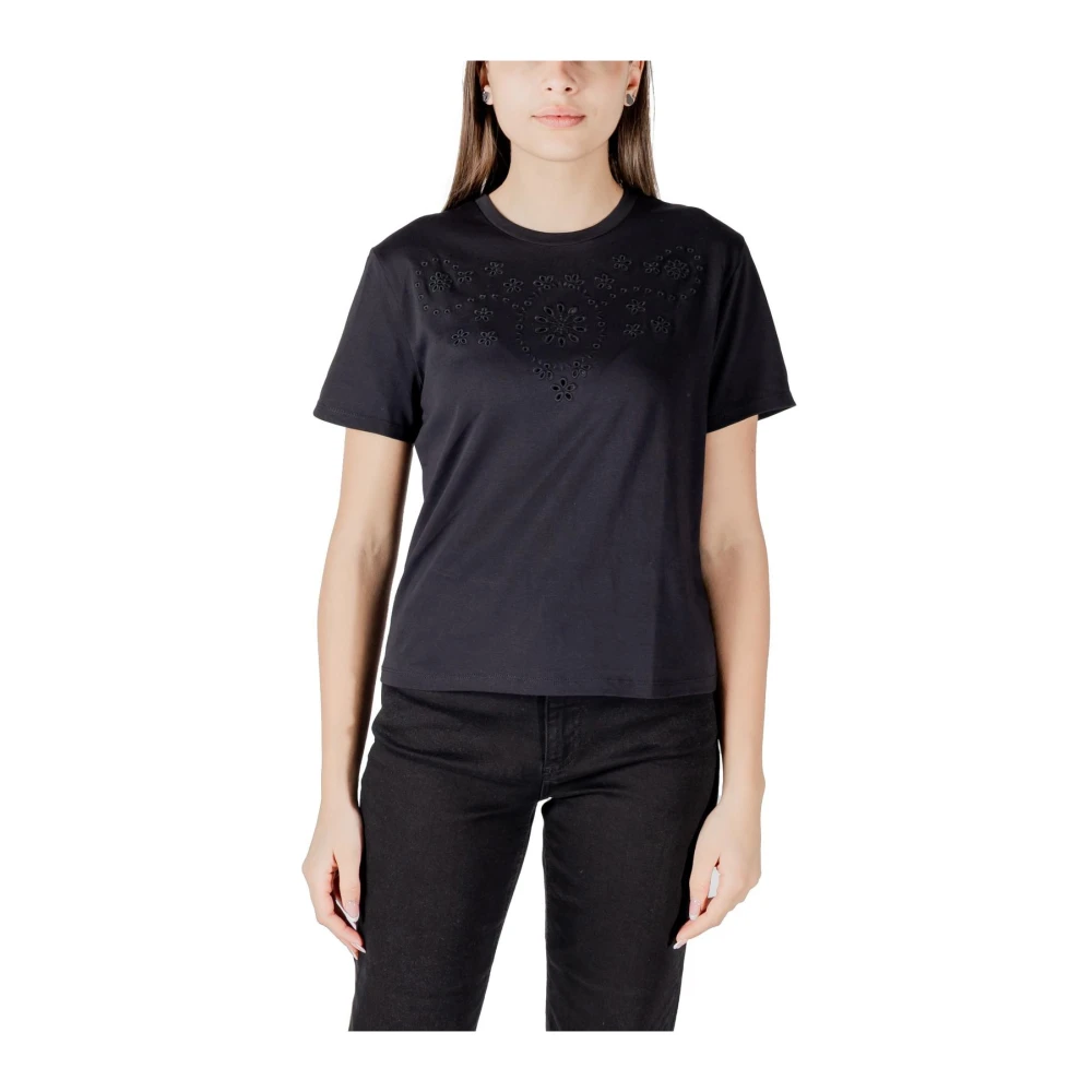 Jacqueline De Yong Women's Black Eyelet Embroidered T-Shirt