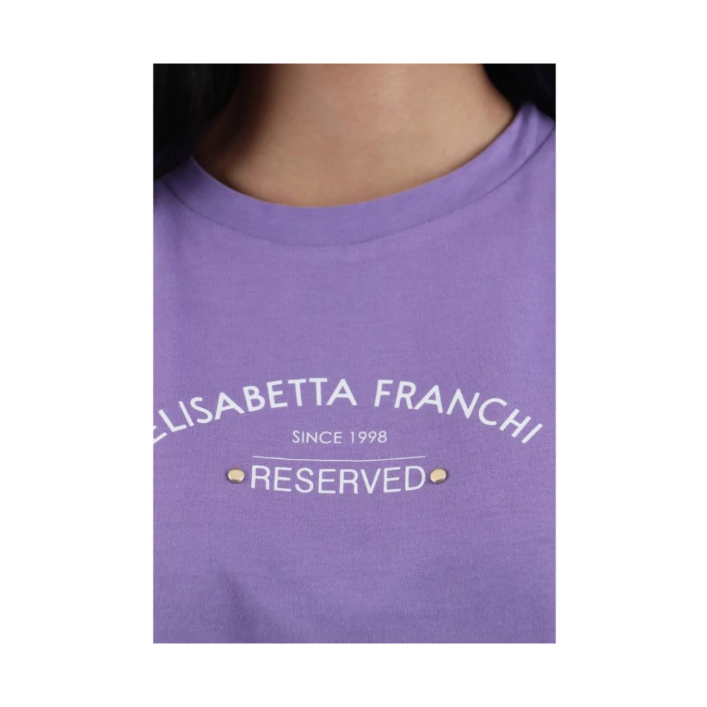 Elisabetta Franchi Logo Print Crew Neck Sweater Purple Dames