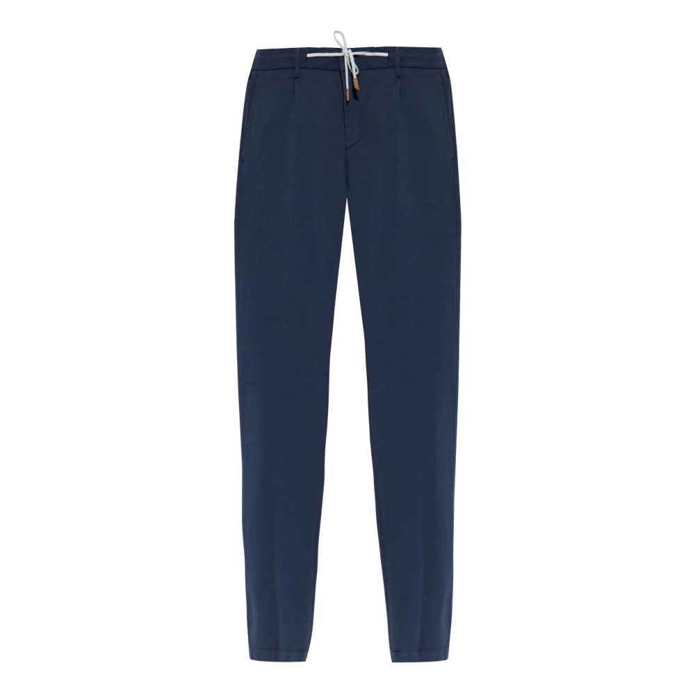 Eleventy Navy Blauwe Chino Broek Koord Knoop Blue Heren