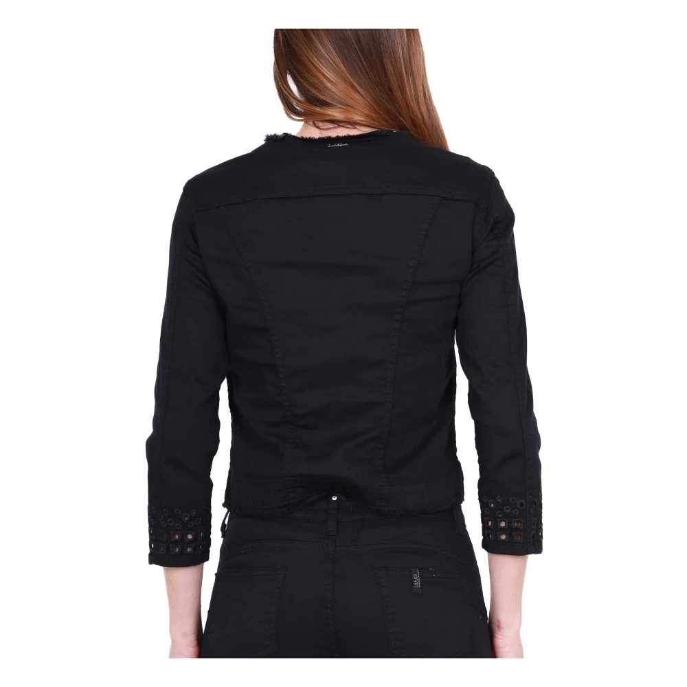 Liu Jo Zwarte Katoenen Gabardine Jas Kant Black Dames