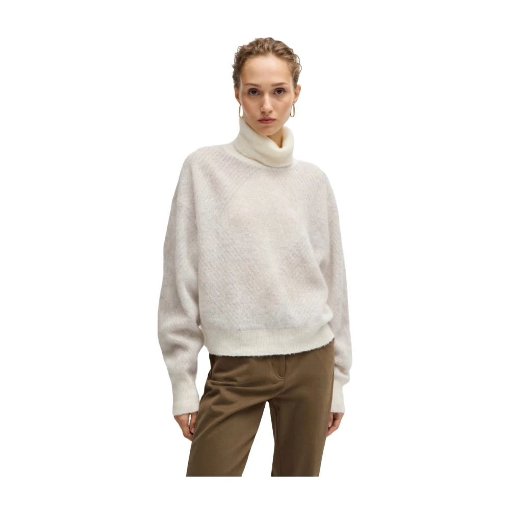 Hugo Boss Gestructureerde wollen argyle trui White Dames