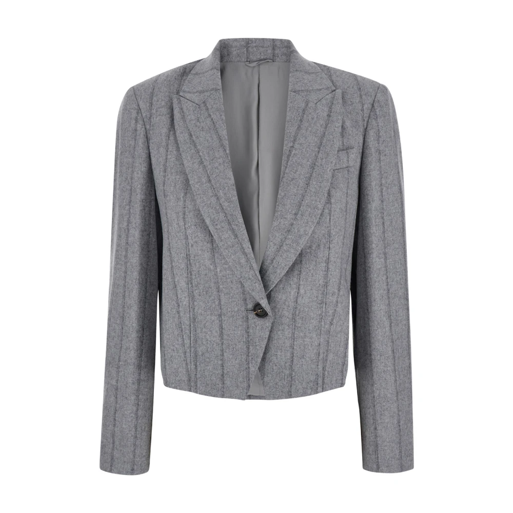 BRUNELLO CUCINELLI Grijze Wolmix Single-Breasted Jas Gray Dames