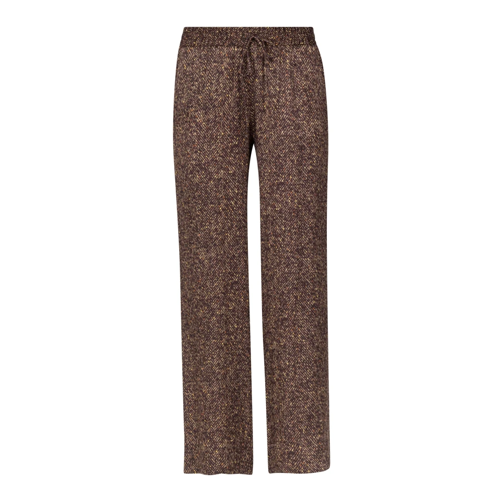Ottod'Ame Gedrukte Wijde Pijp Satijnen Broek Brown Dames