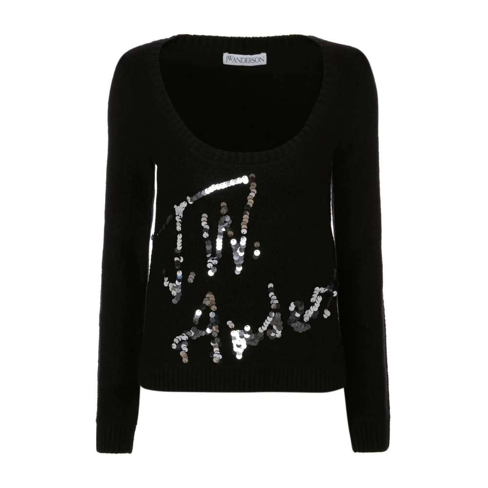 Jw Anderson Women's Black Sequin Logo Wool Sweater