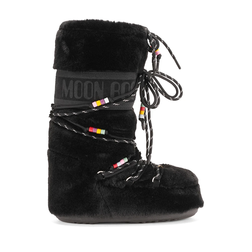 Moon Boot Women's Black Winter Boots, 6 Uk, Icon Faux-Fur Beads