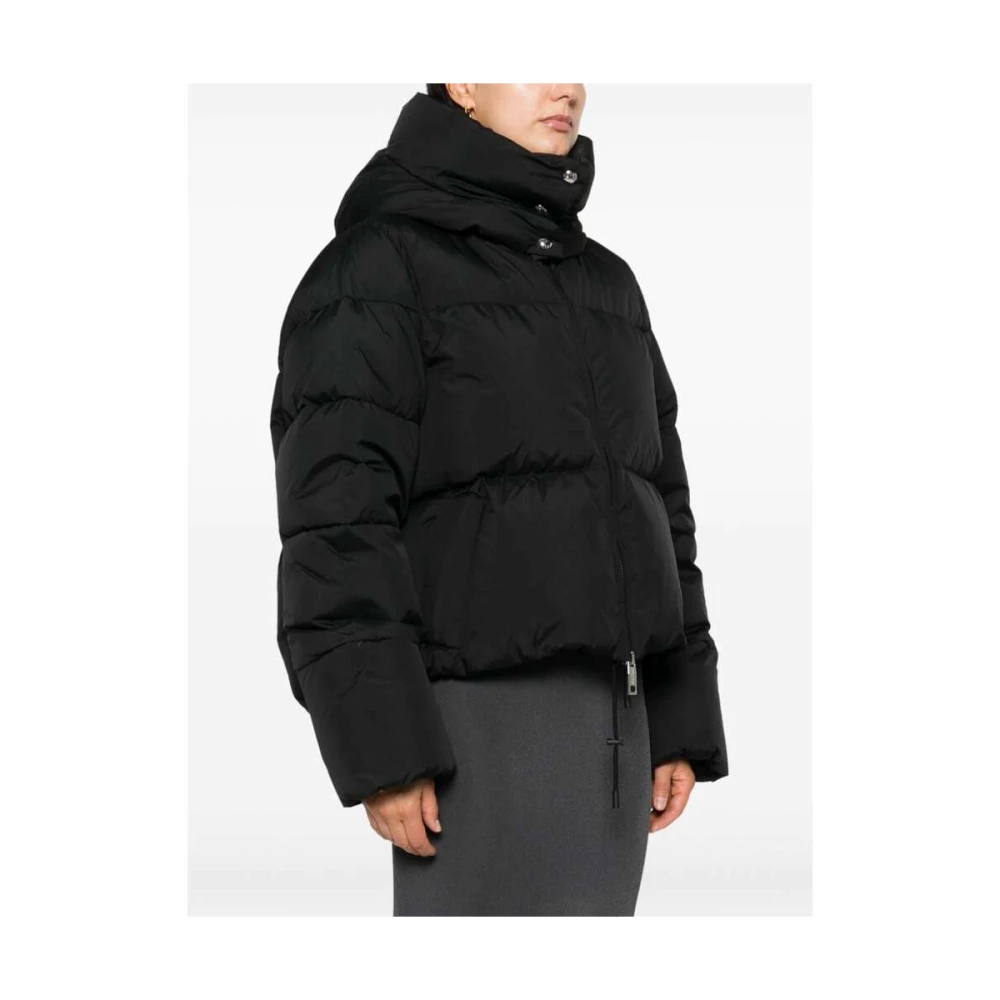 SPORTMAX Zwarte Gewatteerde Jas met Afneembare Capuchon Black Dames