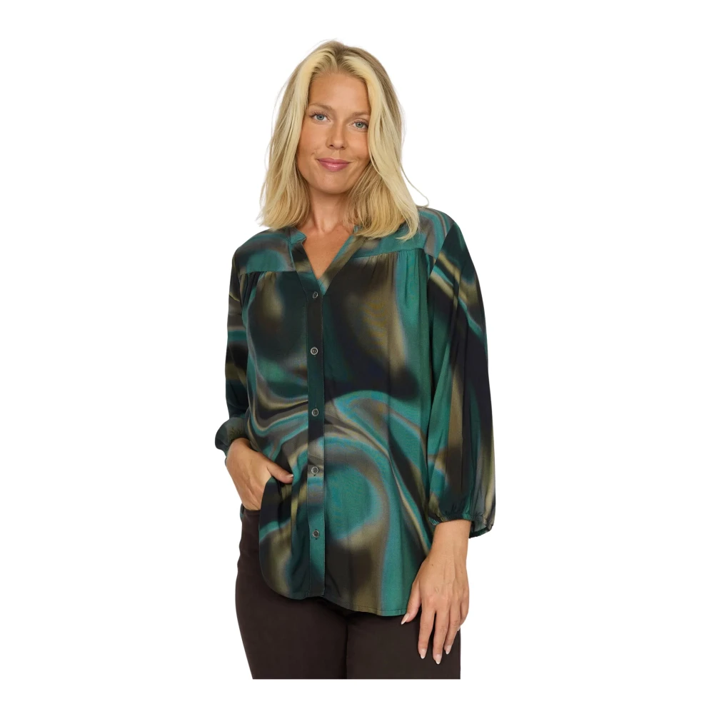 2-Biz Overhemd met lange mouwen effen kleur Green Dames