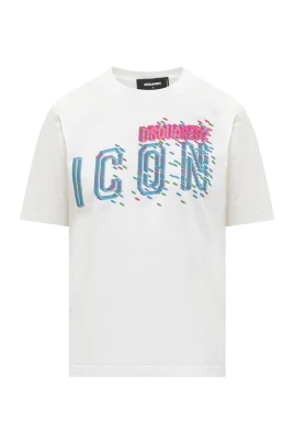 T-shirt med rund hals och pixlad ikontryck