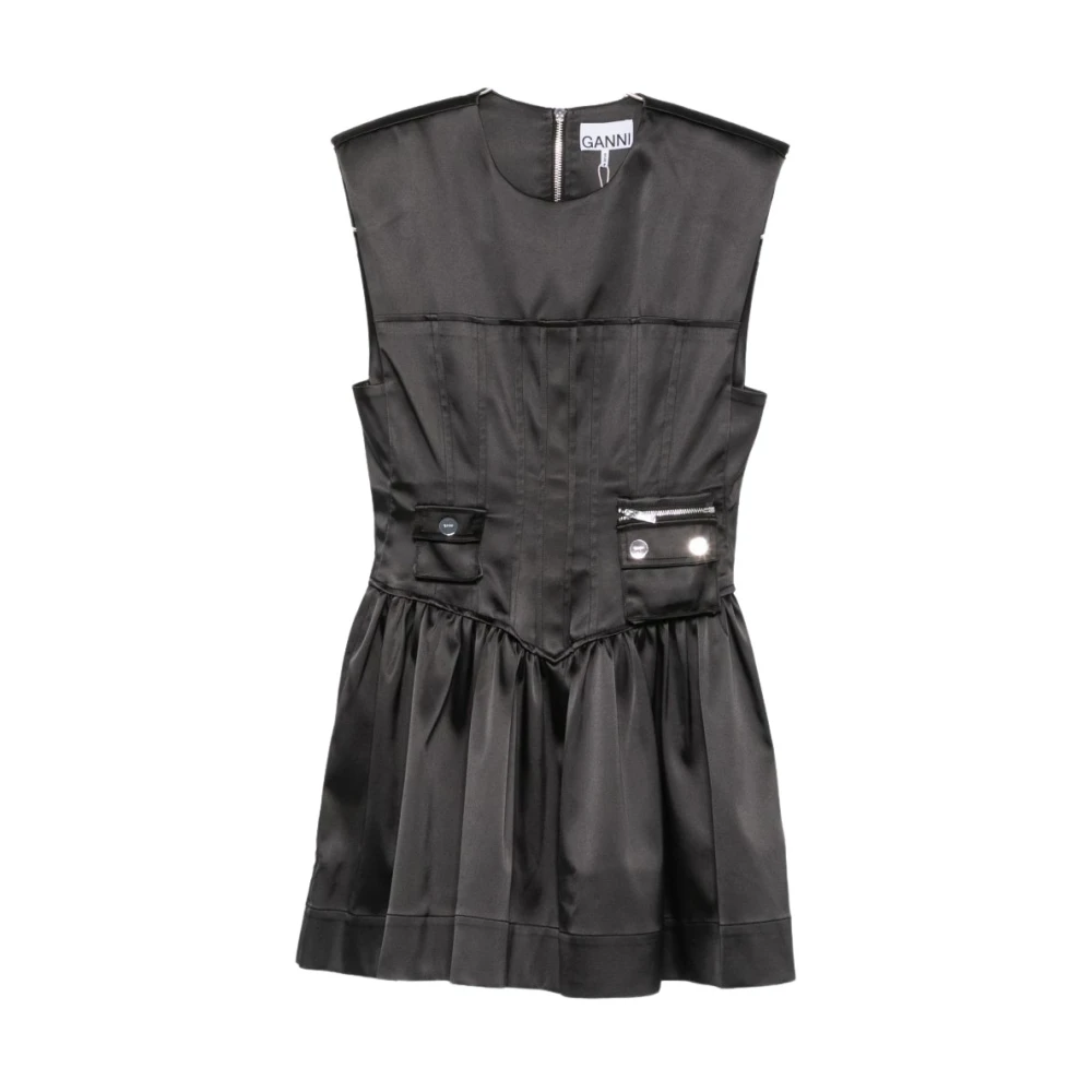 Ganni Satin Corset Dress - Female - Short Dresses - Black - S - Dresses
