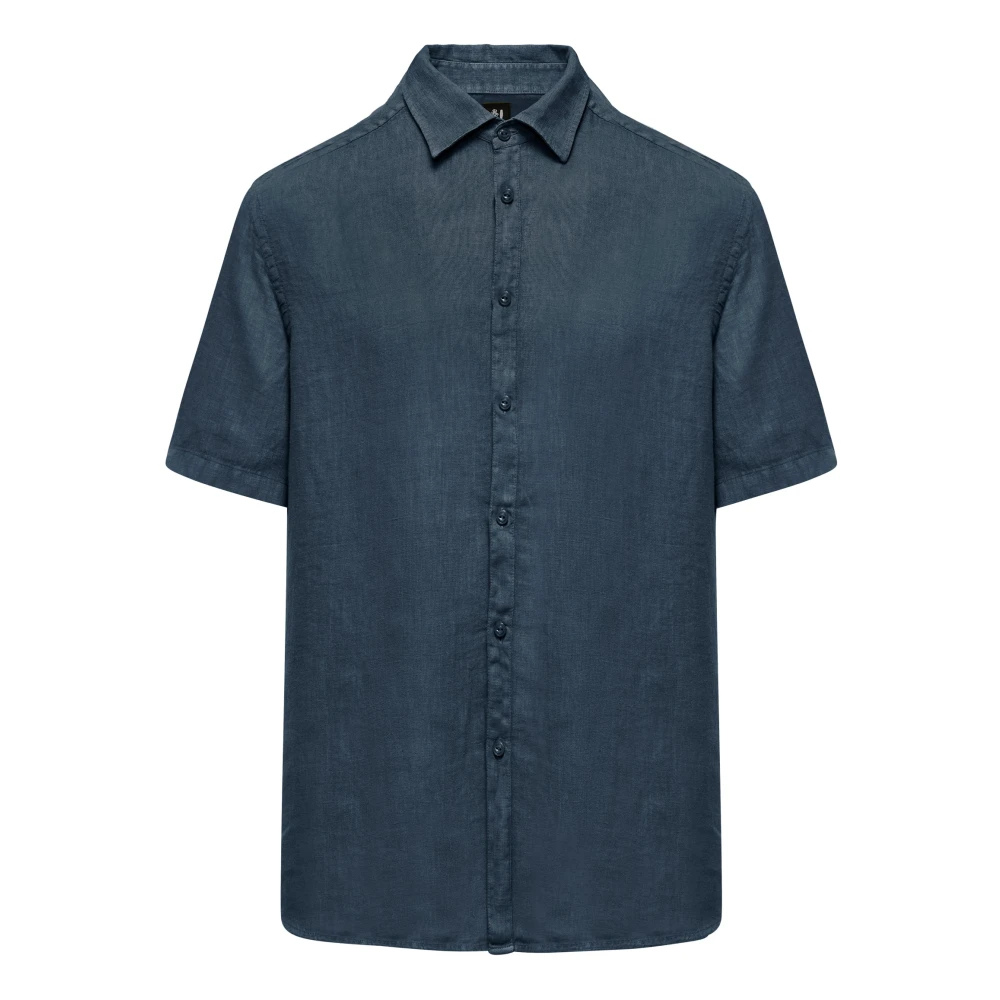 Bomboogie Uomo Blu - Camicia A Maniche Corte In Lino - Shirts - L