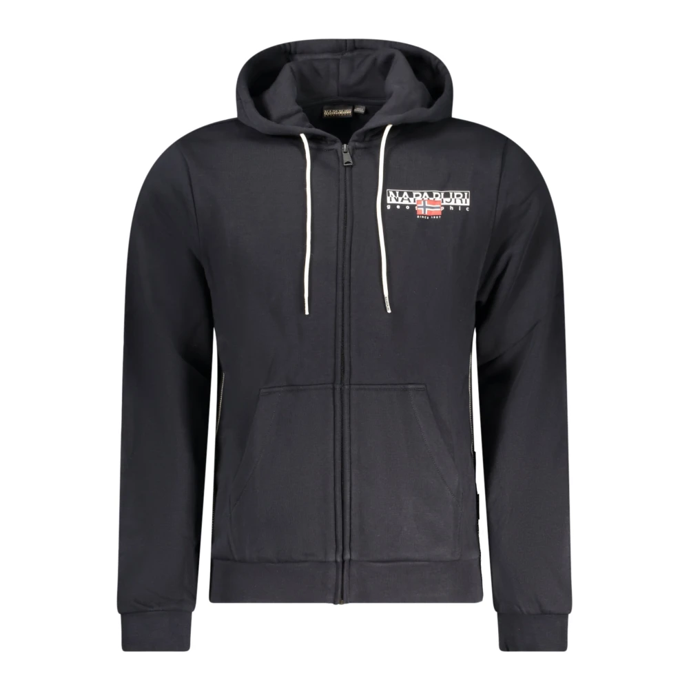 Napapijri Zwarte hoodie met rits en logoprint Black Heren