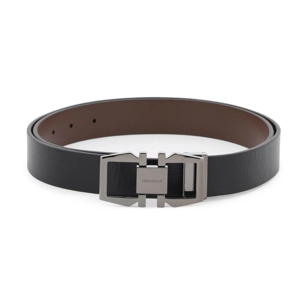 Salvatore Ferragamo Omkeerbare Gancini Gesp Leren Riem Brown Heren