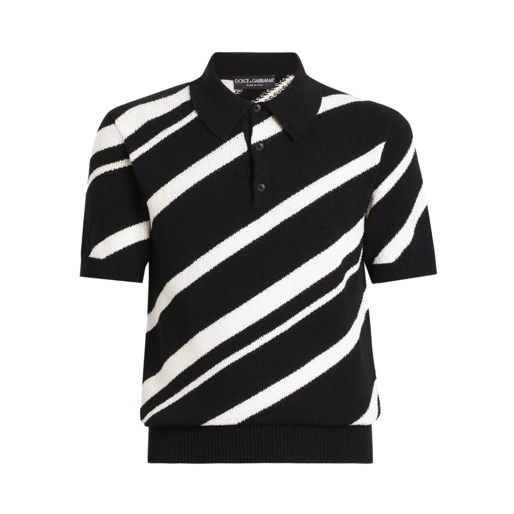 Dolce & Gabbana Zwarte Knoopsluiting Korte Mouw Trui Black Heren