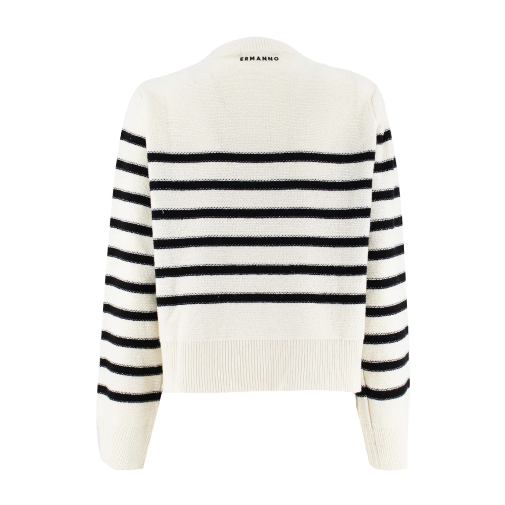 Ermanno Scervino Gestreepte wollen trui met paillettenbloemen White Dames