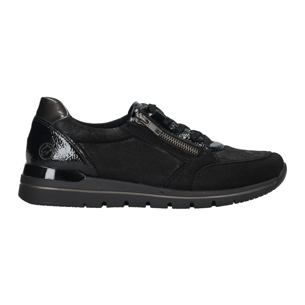 Remonte Elegante Zwarte Sneaker met Lakdetails Dames Schoenen