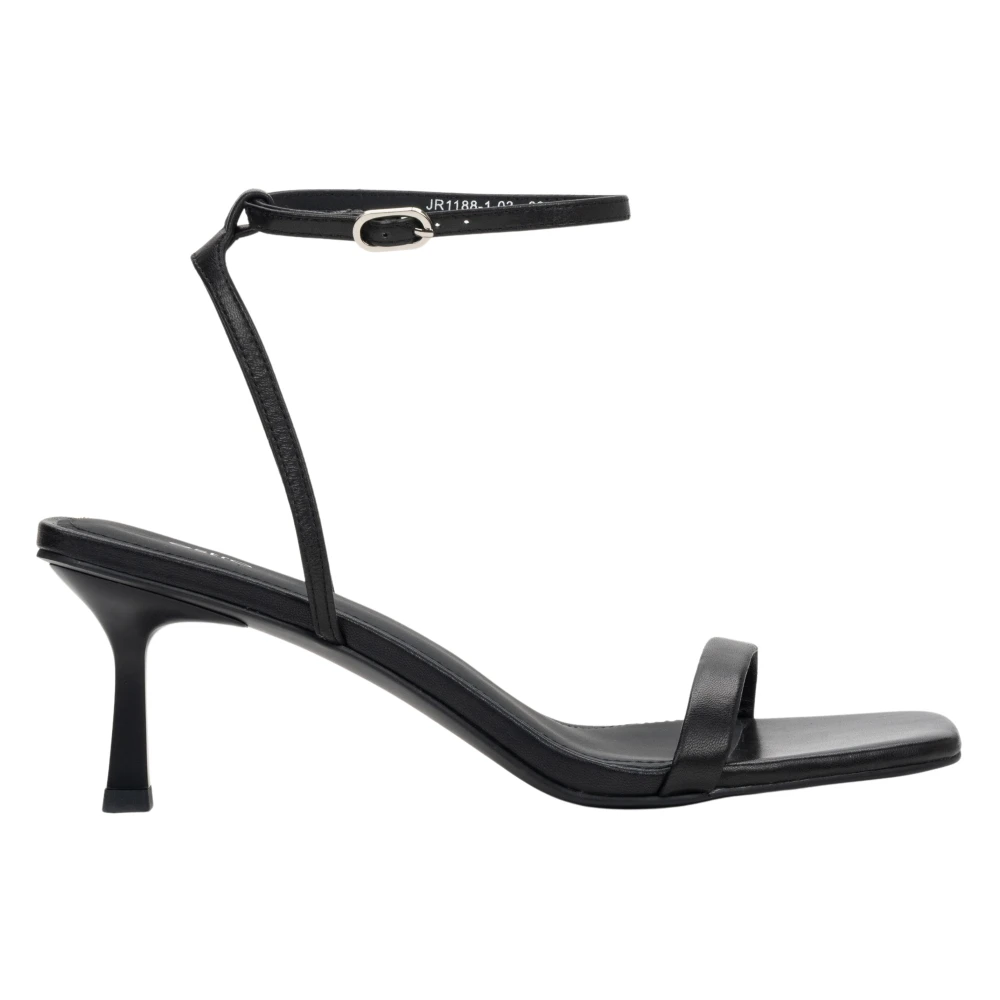 Estro Black Leather Funnel Heel Sandals - Female - High Heel Sandals - 5 Uk - Shoes