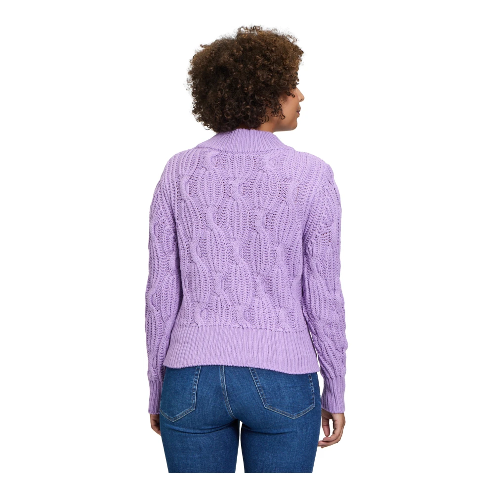Betty & Co Grofgebreide Trui met Opstaande Kraag Purple Dames