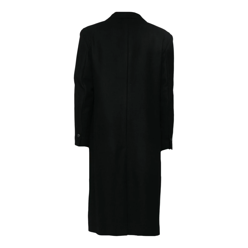 Hevo Zwarte Wollen Jas Lang Dubbel-Breasted Black Heren