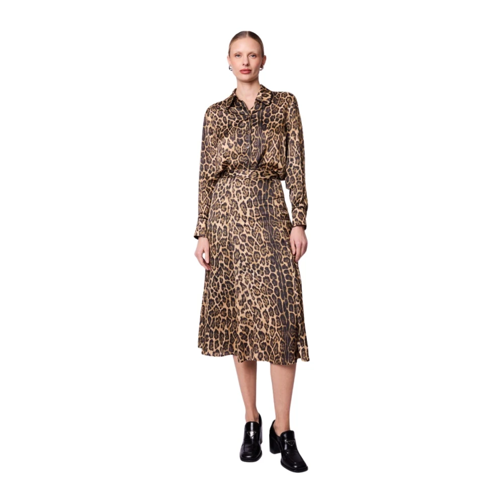 Berenice Rok Jalia | Vloeiende rok op middellange lengte met luipaardprint Multicolor Dames