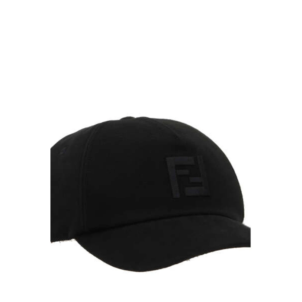 Fendi Zwarte Twill Katoenen Baseballpet met Tonaal FF Logo Borduurwerk Black Heren