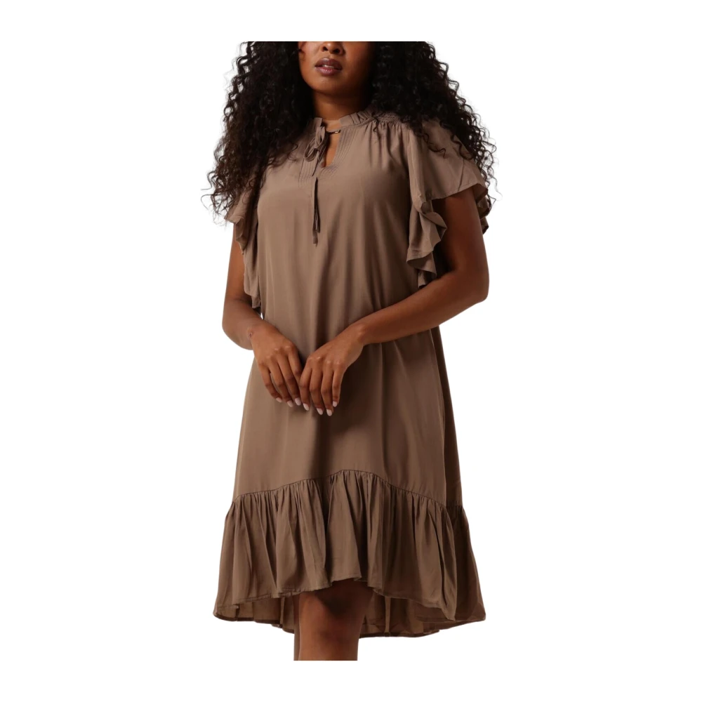 Co'Couture Taupe Frill Jurk voor Girly Stijl Brown Dames