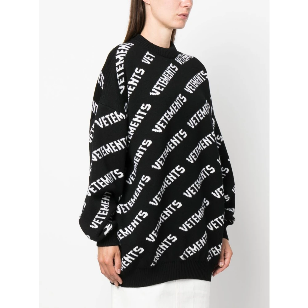 Vetements Logo-Print Gebreide Trui Black Dames