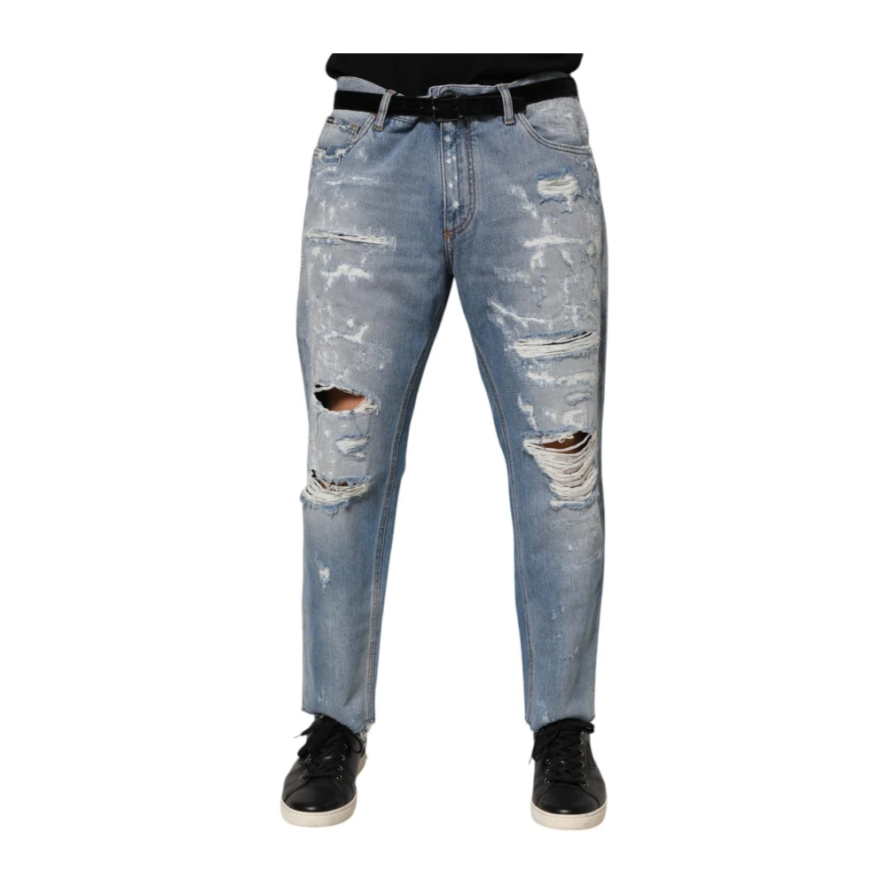 Dolce & Gabbana Men's Blue Distressed Ripped Denim Pants Jeans
