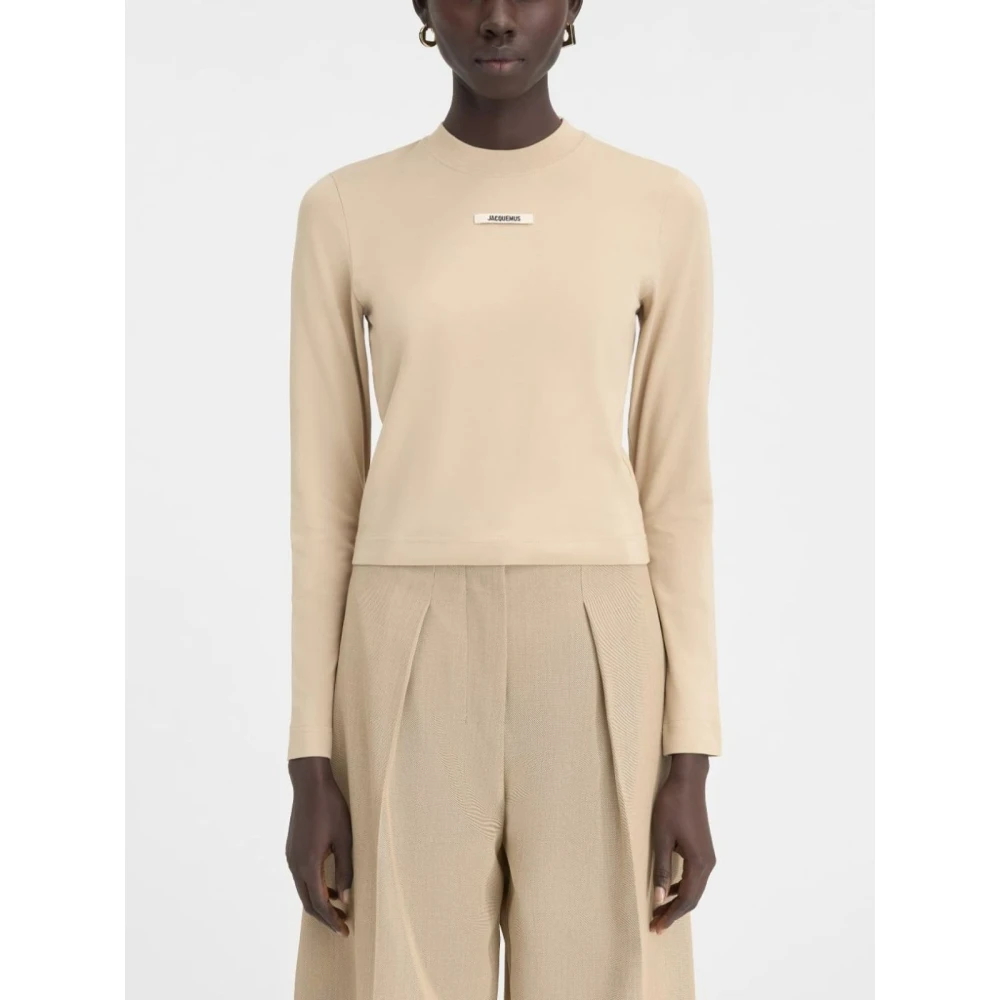 Jacquemus Lange Mouw Gros Grain T-Shirt Beige Dames