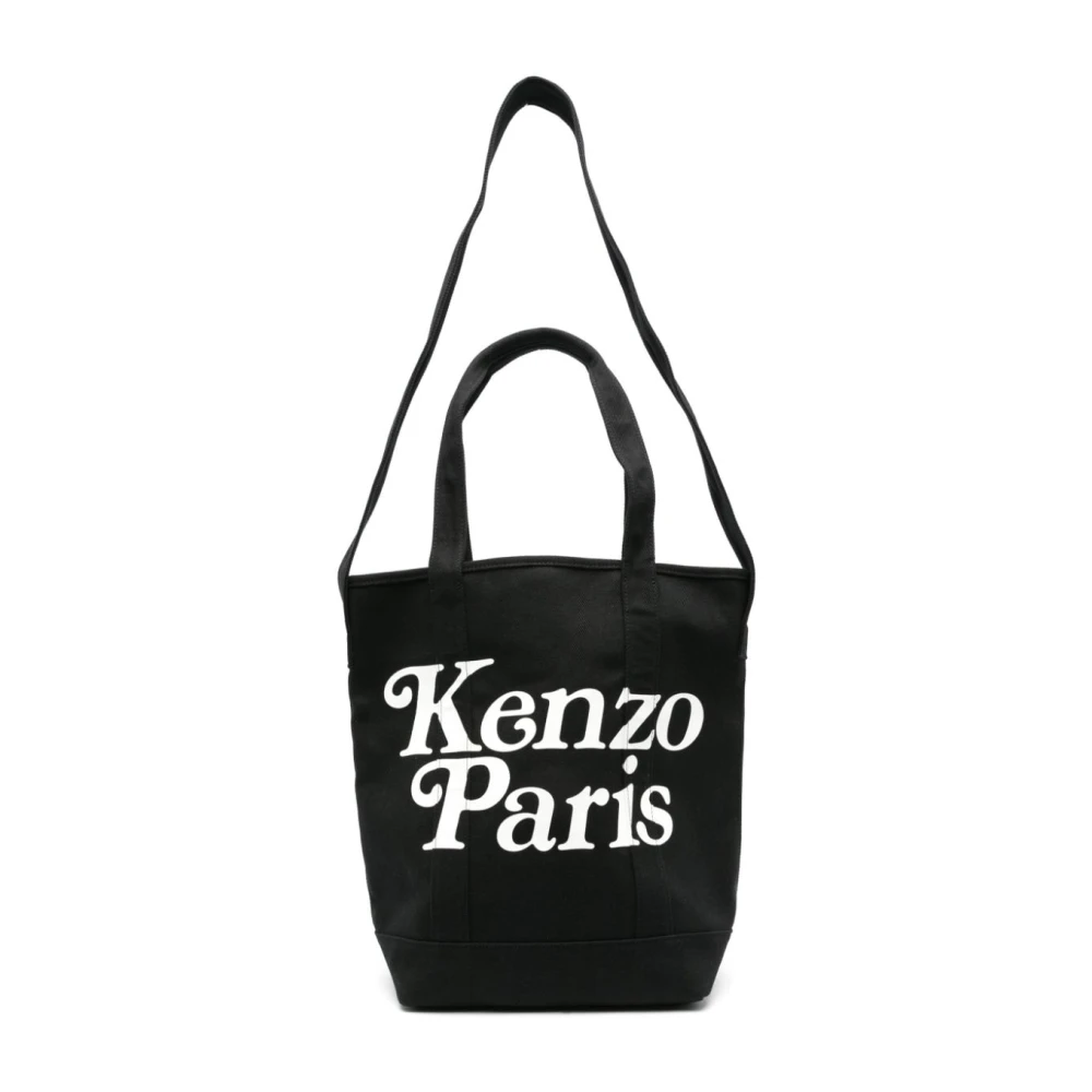 Kenzo Zwarte Tote Bag met ' Paris' Logo en '18 rue Vivienne' Print Black Heren