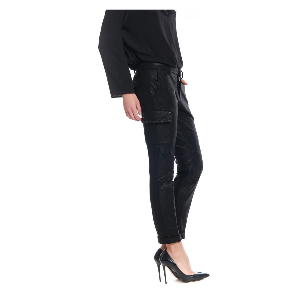 Mason's Chili City Woman Cargo Pants met studs in Lurex Jersey Curvy Black Dames