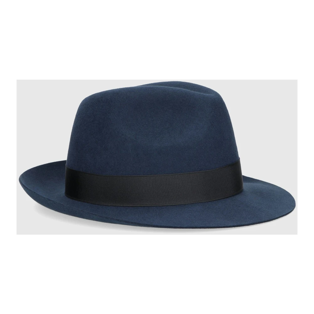 Borsalino Geborsteld Vilt Medium Rand Hoed Blue Heren
