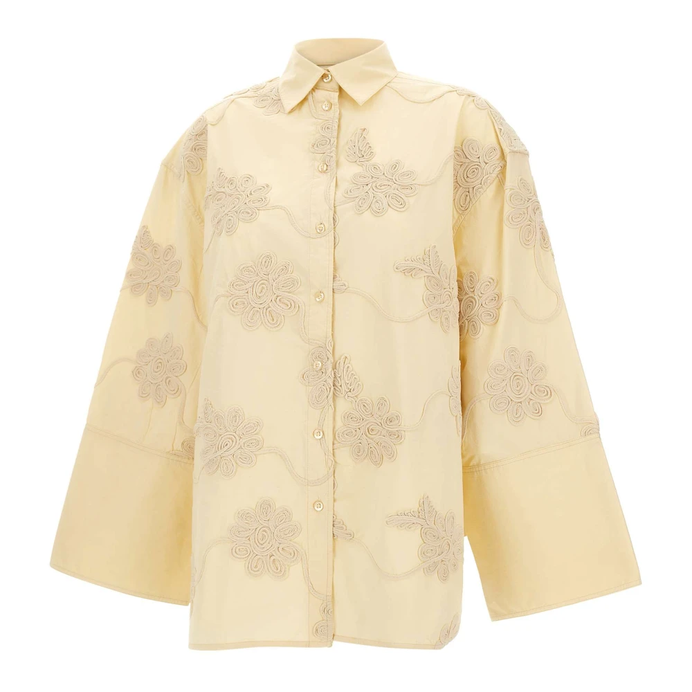 Rotate Birger Christensen Women's Beige Flower Oversized Shirt - Shirts - Xs - Blouses & Shirts