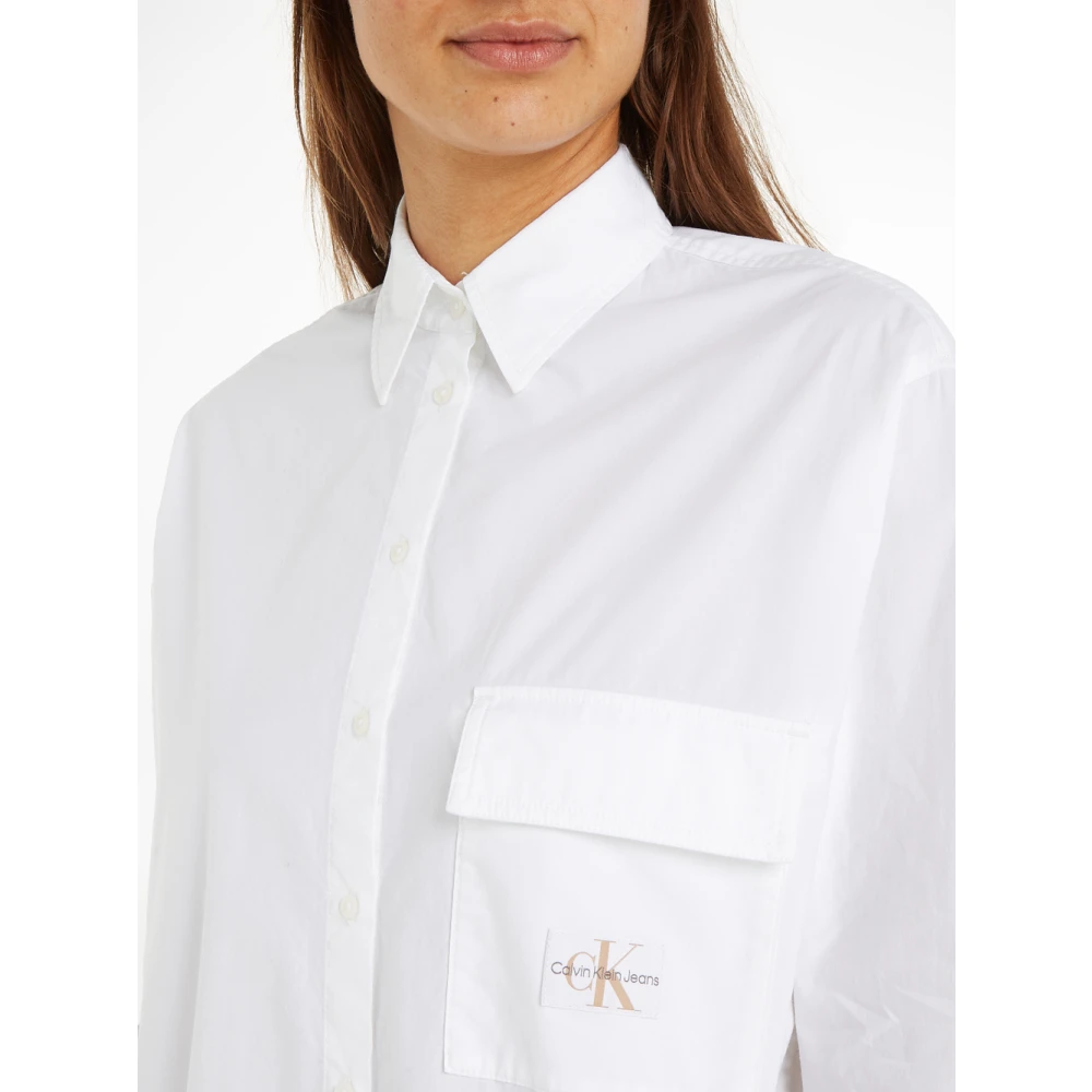 Calvin Klein Jeans Witte Utility Lange Overhemd White Dames