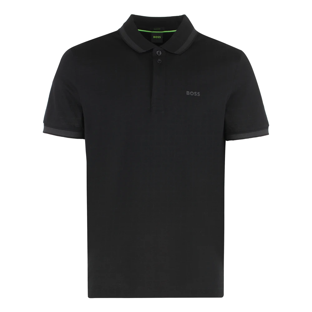 Hugo Men's Black Cotton Polo Shirt Ribbed Edges