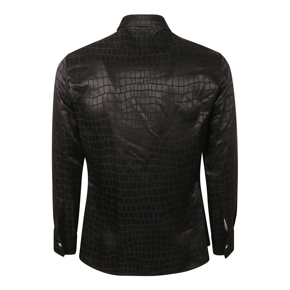 Versace Zwarte Krokodil Zijde Mix Satijn Jacquard Overhemd Black Dames