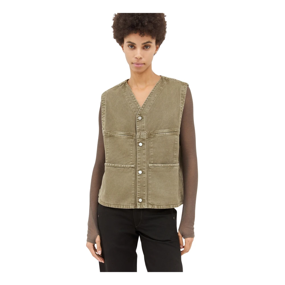 Lemaire V-hals Denim Vest met Zakken Green Dames