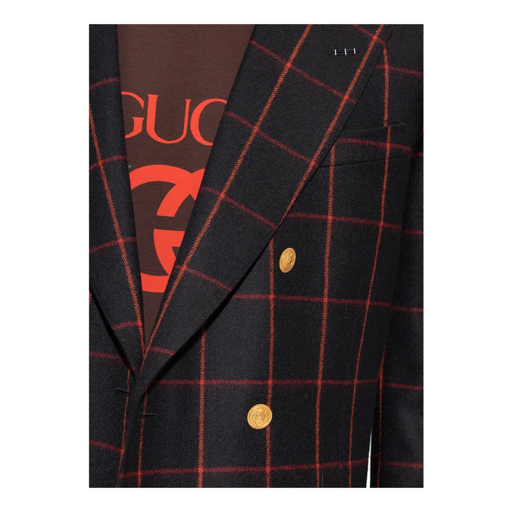 Gucci Geruite wollen blazer double-breasted jas Black Heren