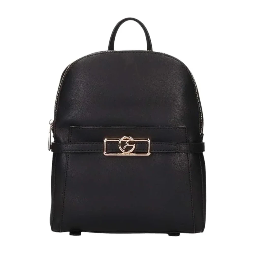 Gattinoni Zwarte Eco-lederen Damesrugzak met Voorlogo Black Dames