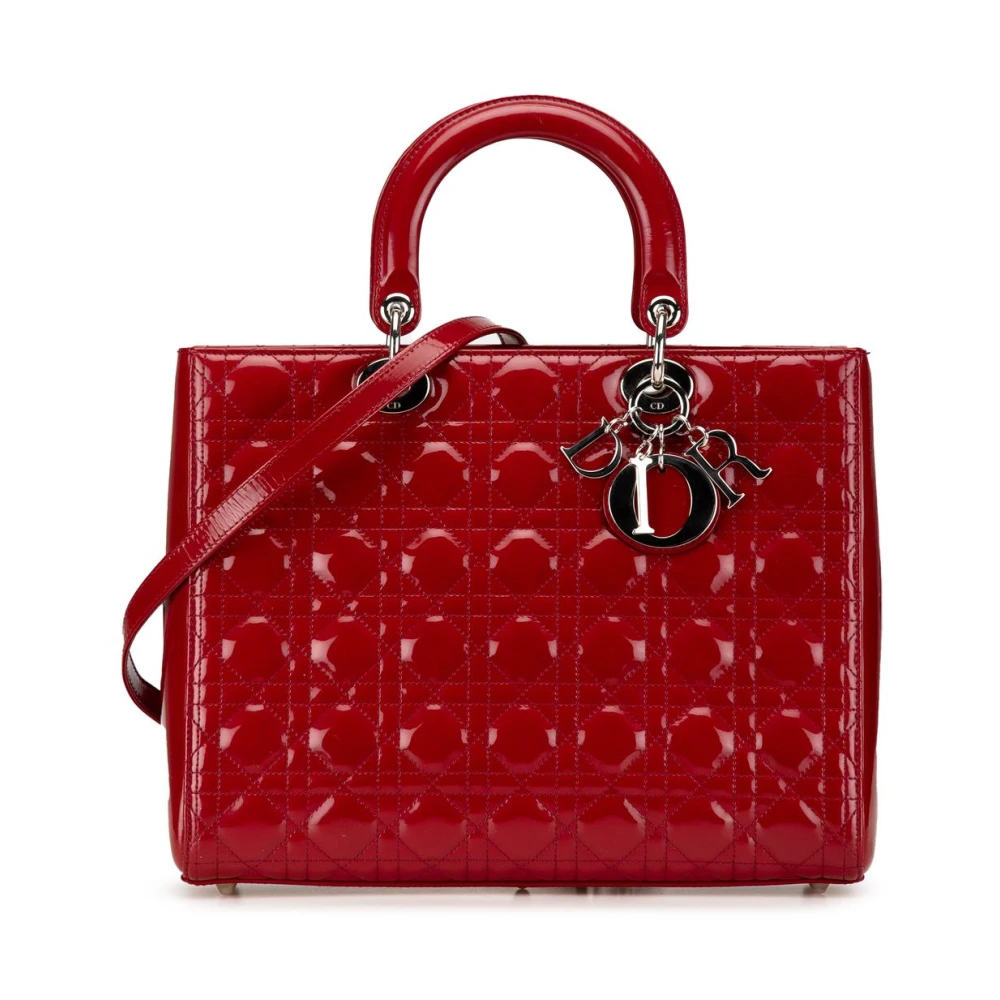 Dior Vintage Women's Red Pre-Owned Medium Patent Cannage Tote