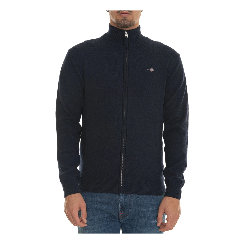 Gant Cardigan met ritssluiting en logozakken Blue Heren