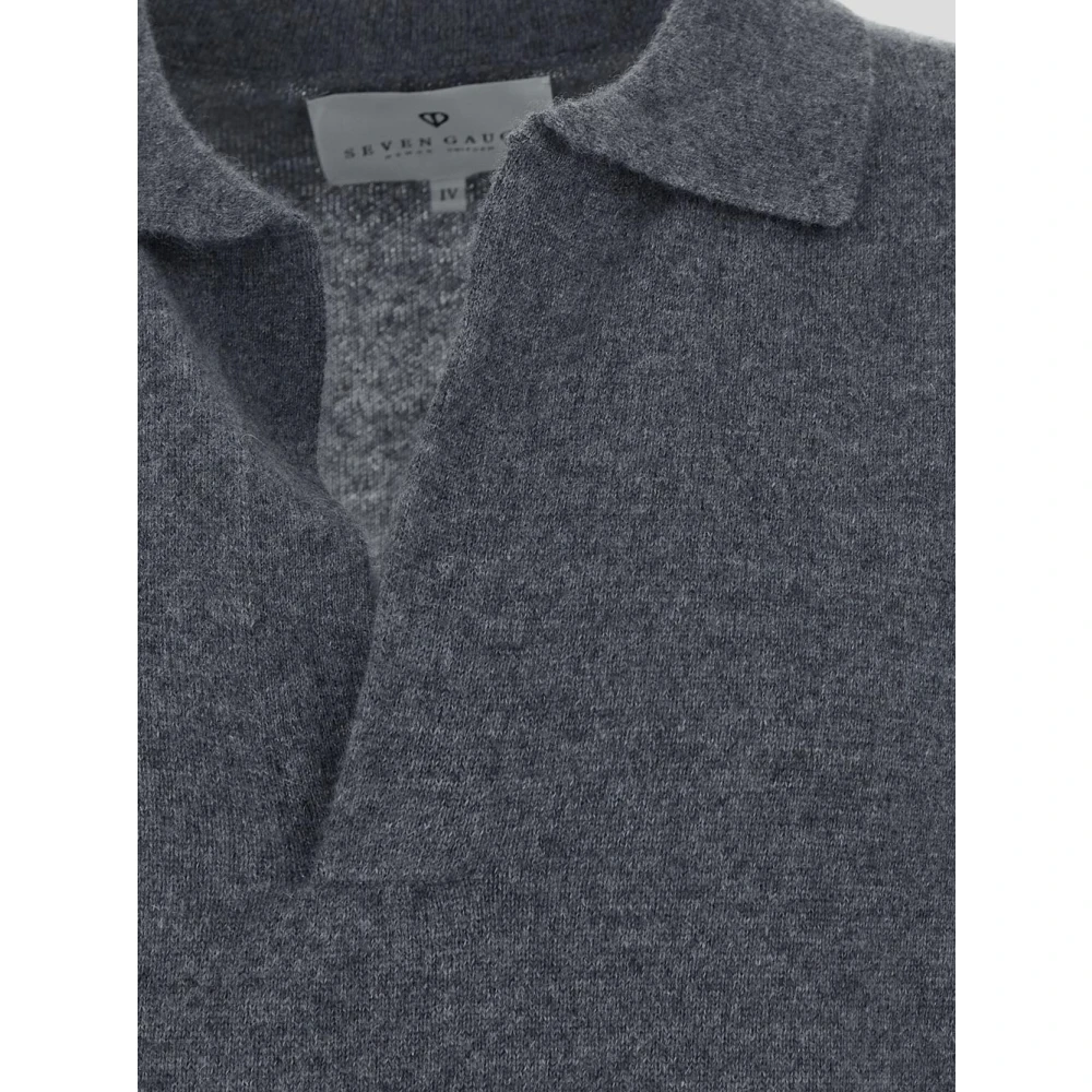 Seven Gauge Kasjmier Open Hals Gebreid Gray Heren