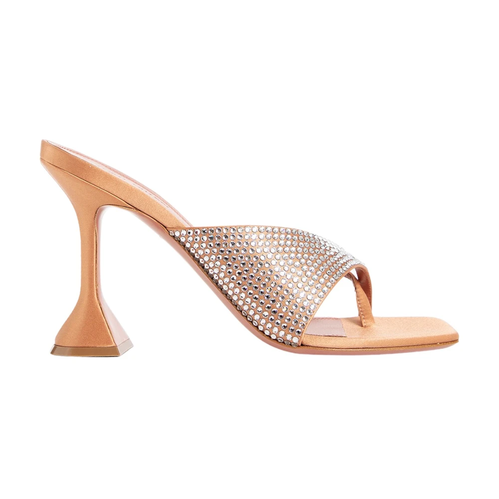 Amina Muaddi Women's Orange Heeled Mules,, Crystal Strap Satin Heel Size 4