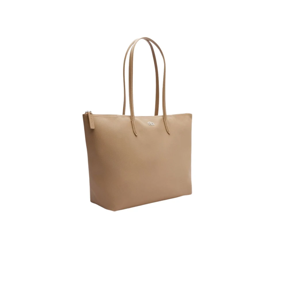 Lacoste Effen kleur logo geborduurde tas Beige Dames