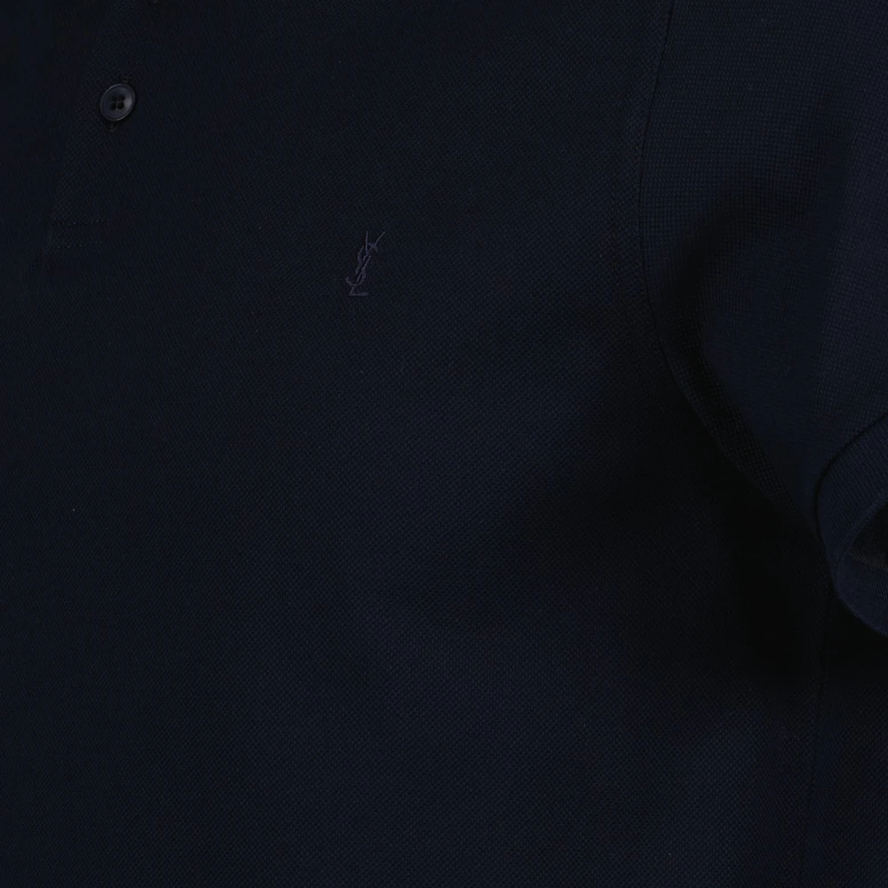 Saint Laurent Leren polo shirt met logo borduursel Blue Heren