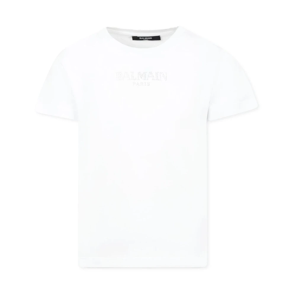 Balmain Strass-utsmyckad T-shirt med rund hals White, Pojke