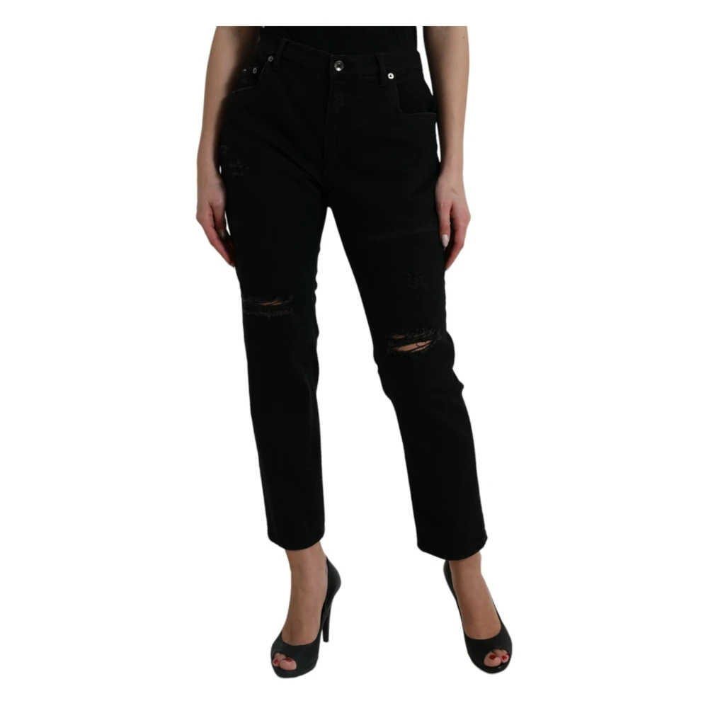 Dolce & Gabbana Elegante zwarte high-waisted stretch jeans Black Dames