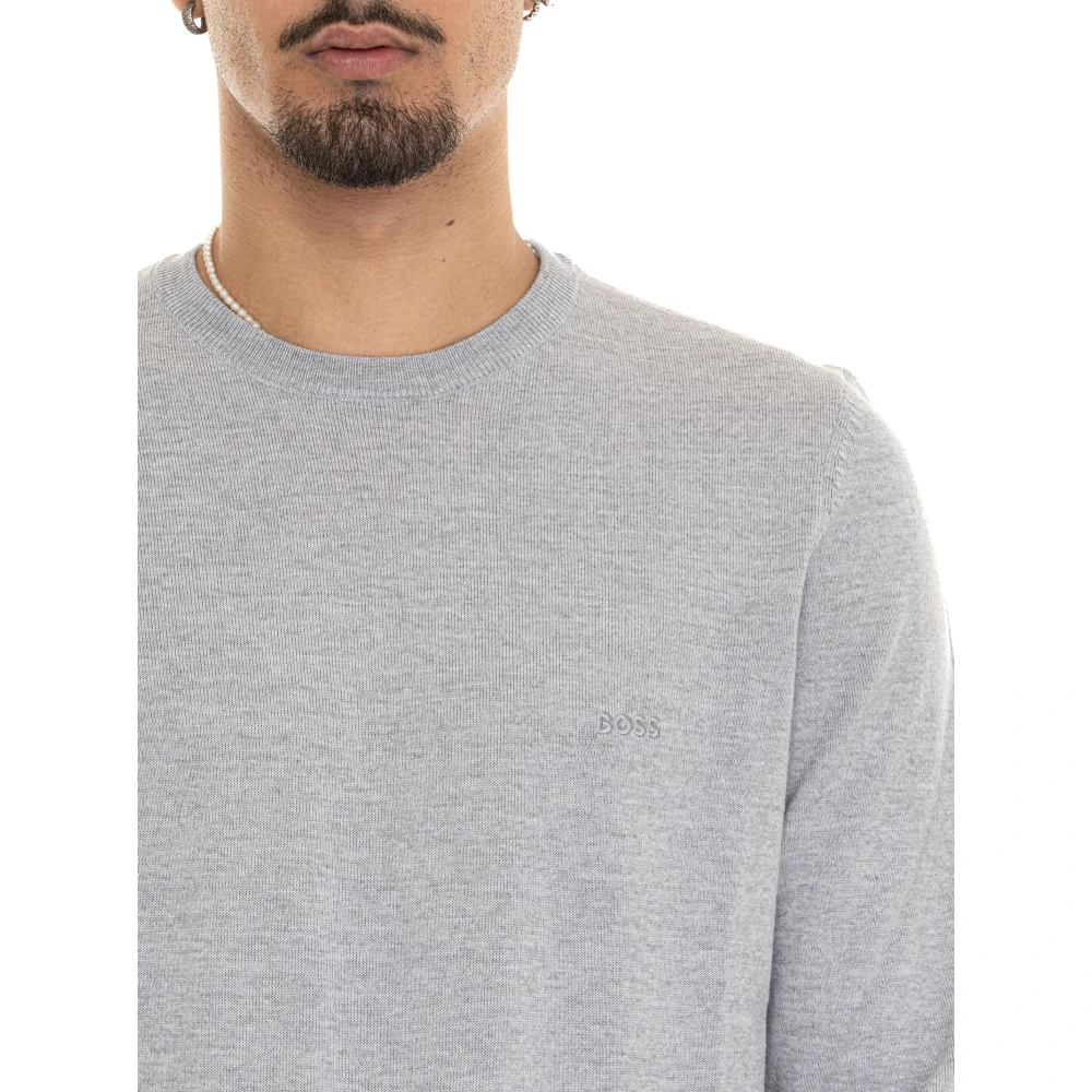 Boss Ronde-hals wollen trui met logo Gray Heren