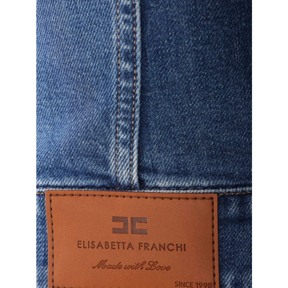 Elisabetta Franchi Blauwe Katoenen Jeansjas met Kraag Blue Dames