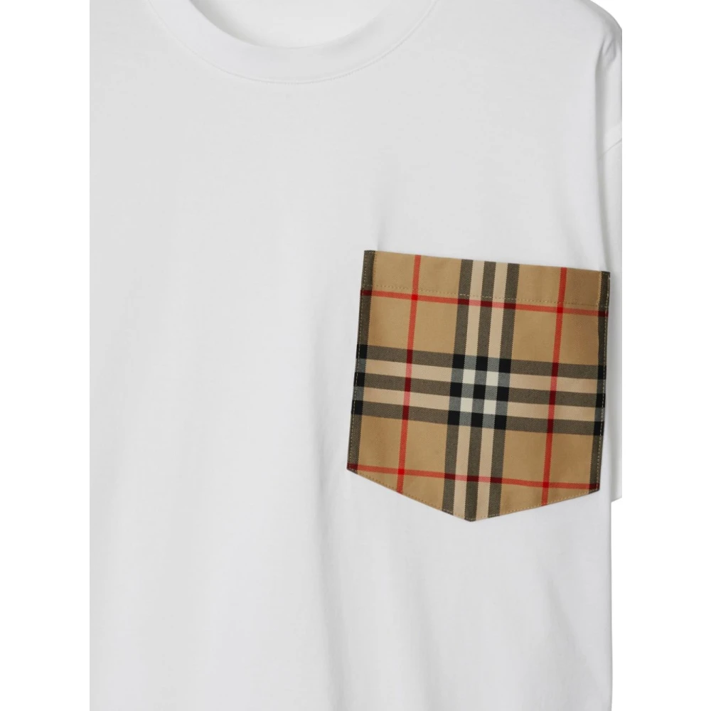 Burberry Wit T-shirt met geruite zak White Dames
