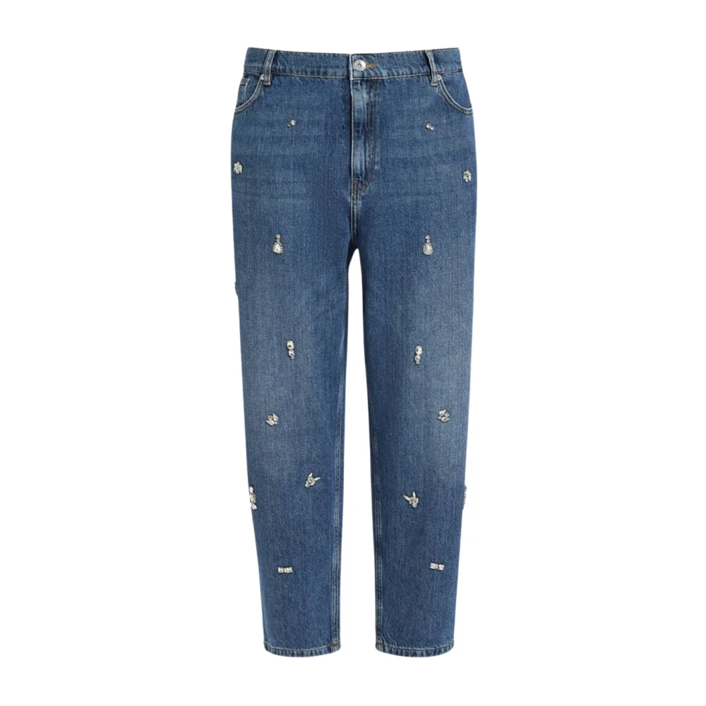 Marina Rinaldi Boyfriend Fit Katoenen Jeans met Decoratieve Stenen Blue Dames
